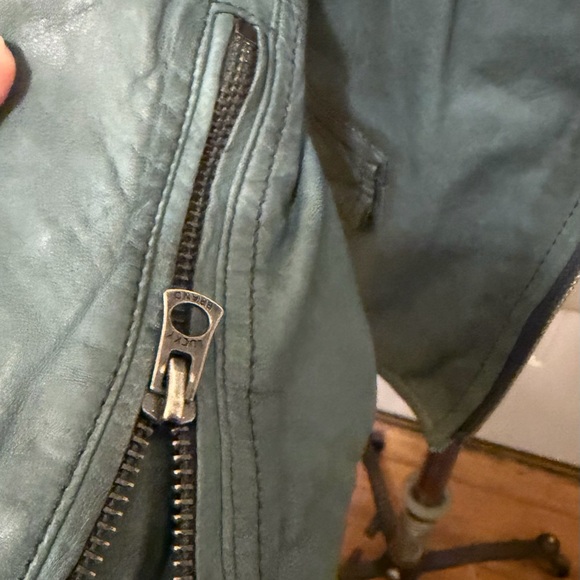 Women's Lucky Brand Jade Vintage Blue Leather Jacket - Picture 4 of 5